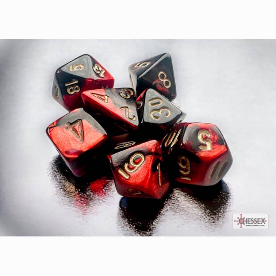 Chessex: 7CT MINI-POLYHEDRAL DICE SET: GEMINI BLACK-RED WITH GOLD