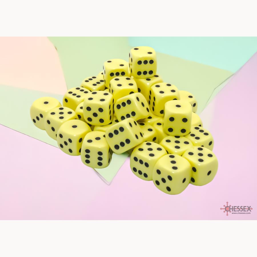 Chessex: 12MM 36CT D6 BLOCK: PASTEL YELLOW/BLACK
