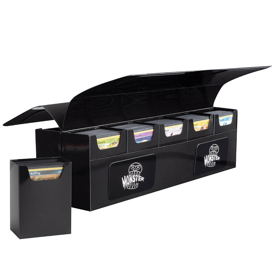 MONSTER MAGNETIC DECK BOXES: DECA 10-DECK BOX WITH REMOVABLE COMPARTMENTS: BLACK