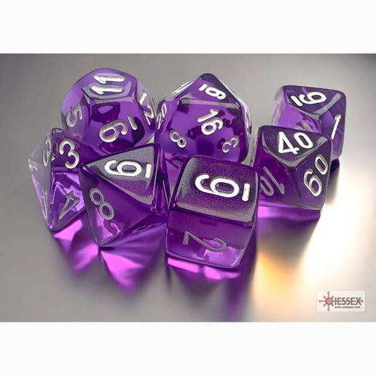Chessex: 7CT MINI-POLYHEDRAL DICE SET: TRANSLUCENT PURPLE WITH WHITE
