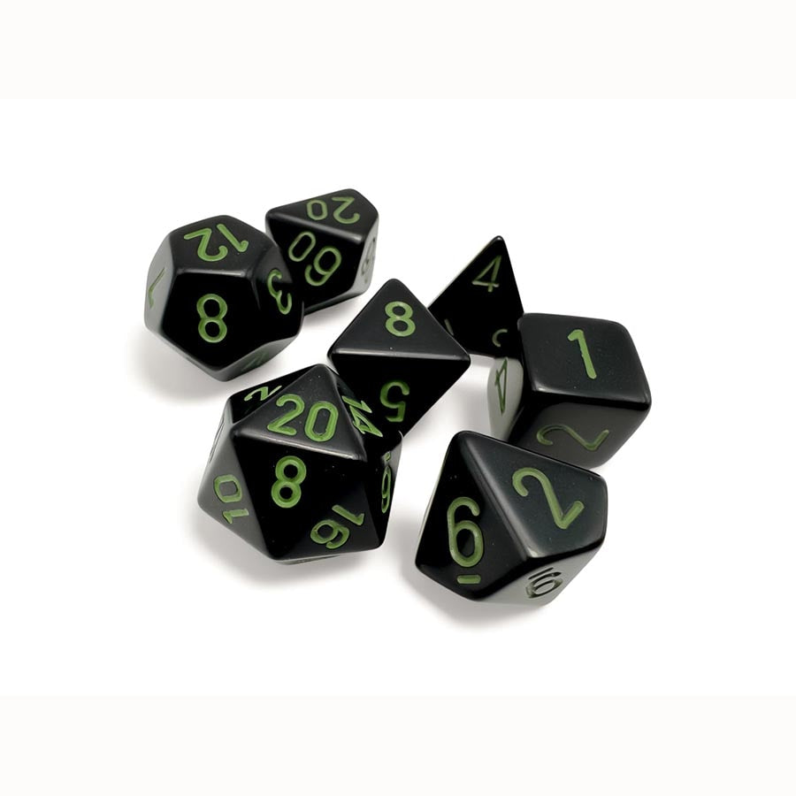 Chessex: 7CT POLYHEDRAL SET: OPAQUE BLACK WITH GREEN