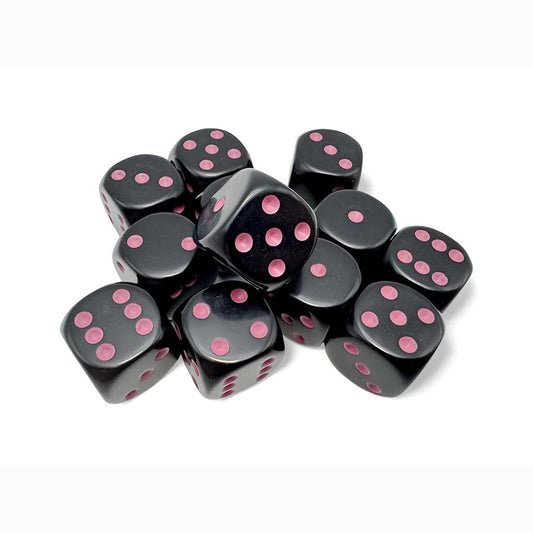Chessex: 16MM 12CT D6 BLOCK: OPAQUE BLACK WITH PINK