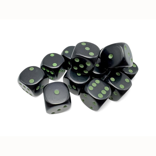 Chessex: 16MM 12CT D6 BLOCK: OPAQUE BLACK WITH GREEN