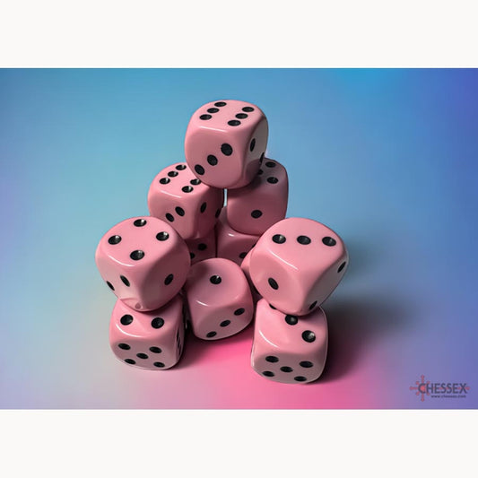 Chessex: 16MM 12CT D6 BLOCK: PASTEL PINK/BLACK